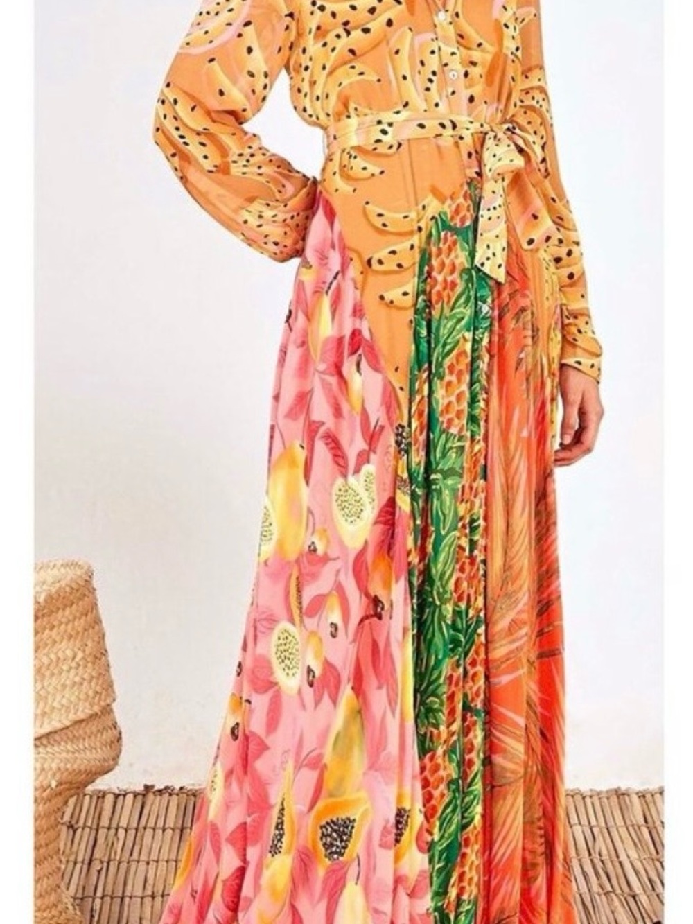 FARM Rio Multi-Color Tropical Patchwork Maxi Dress - Yellow, Pink, Green, Orange